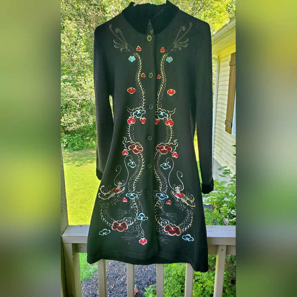 Black machine embroidery cardigan
